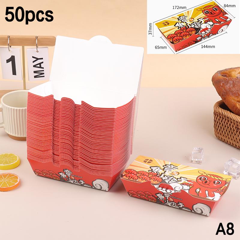 50ks Krabička na balení chobotnicových kuliček Japonské pouliční jídlo Takoyaki Jednorázový papírový kontejner na balení svačin s sebou