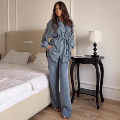 2025 Autumn/Winter European & American Fashion Denim Shirt and Coat Set for Women