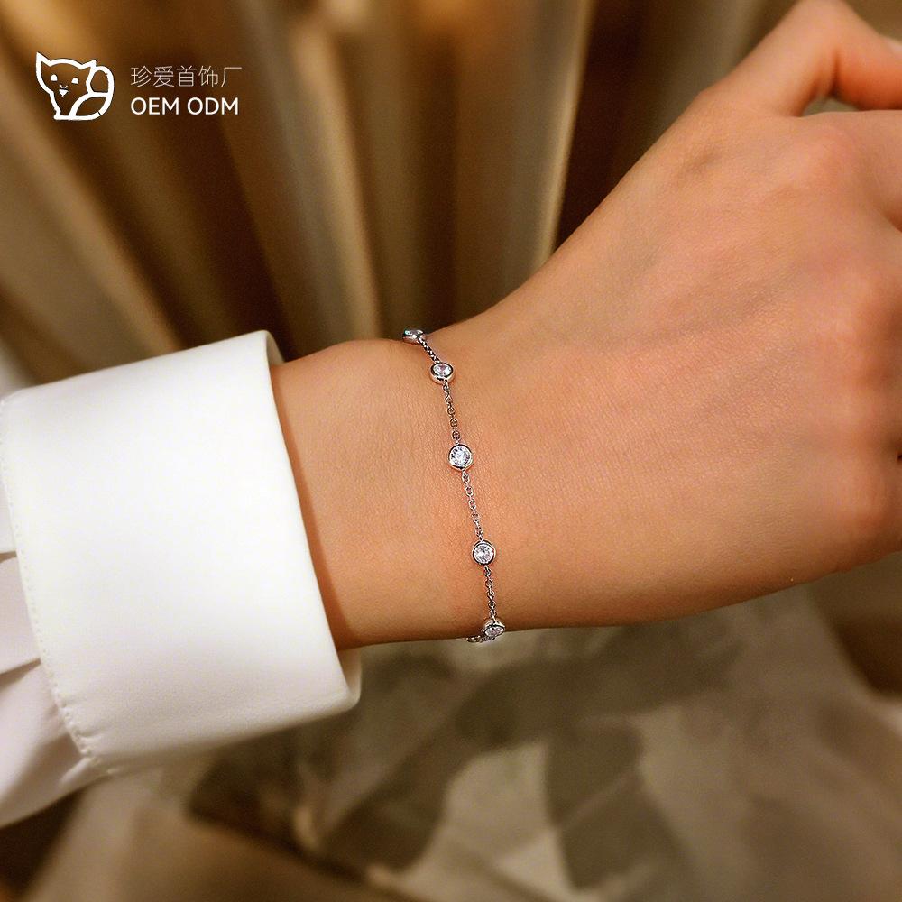 Круглый Браслет с Пузырьками из Муассанита 3 мм для Женщин Регулируемый Посеребренный 925 Пробой 18K Звеньевой Браслет D Цвет Искусственный Алмаз