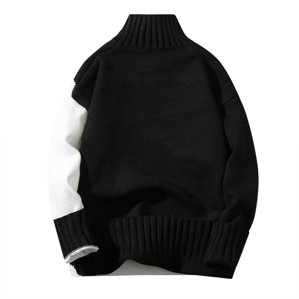 Fashion Casual Long Sleeve Color Contrast Round Neck Men'S Sweater Loose Pullover