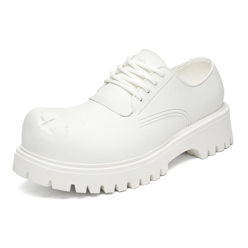 

3679 Матовые черные дерби мужские уличные крутые одинарные туфли приливные туфли высота платформы повседневные кожаные туфли для通勤 46-Male code белый