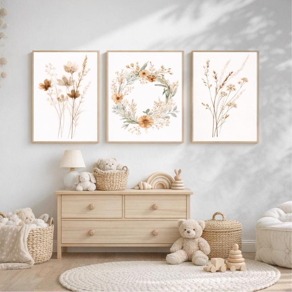 Set di Quadri da Parete in Tela Floreale Acquarello Boho, Stampe Ghirlanda Botanica, Decorazioni per Casa Minimaliste per Nursery Soggiorno Camera da Letto, Regali