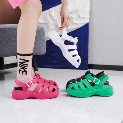 Fashion EVA Sandals with Roman Style Thick Heels Slip Resistant Toe Cover  Thick Soled Sandals for Wearing Outside