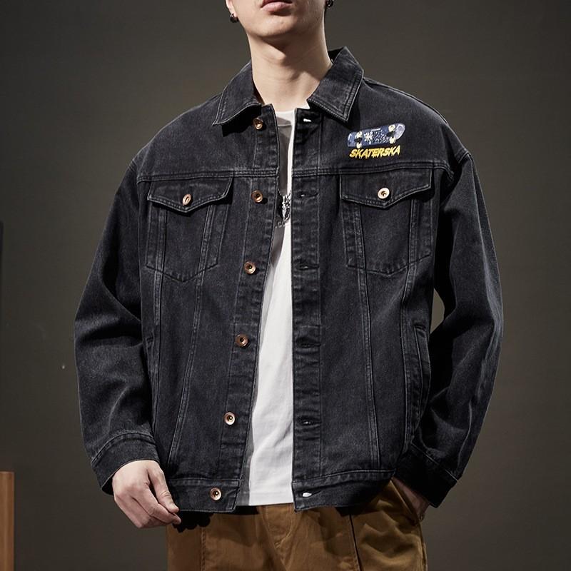 

Тяжелая черная джинсовая куртка мужская свободная большого размера с лацканами, модный бренд 5XL чёрный
