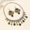 Retro Indian-Style Rhinestone Necklace & Earring Set with Tassel Clavicle Chain