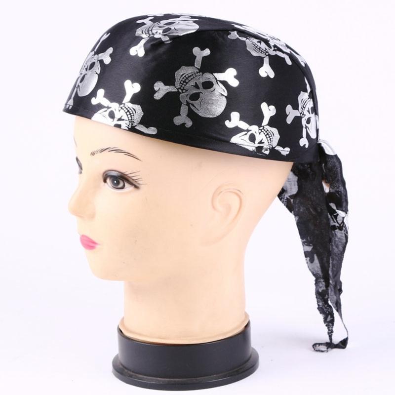 Hot Girls Skull Print Bandana Pirate Kerchief with Lovely Skull Print Turban Halloween Head Wrap Lovely Hair Kerchief