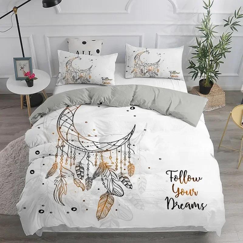 Dreamcatcher White Bohemian Bedding Set Single Twin Double Queen King Cal King Size Bed Linen Set
