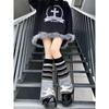 Y2K Lolita Leg Warmers Harajuku Women Winter Red Heart Print Cross Gothic Skull Halloween Skeleton Spider Web Knitted Leg Covers