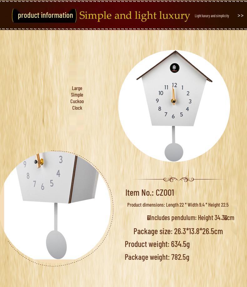 Slim Wall-Mount Cuckoo Clock with Hourly Chime for Living Room