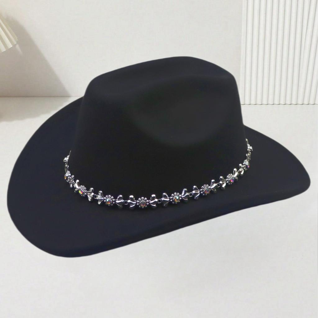 European and American men's and women's western cowboy top hats outing party jazz hat colored diamond bridal woolen hat