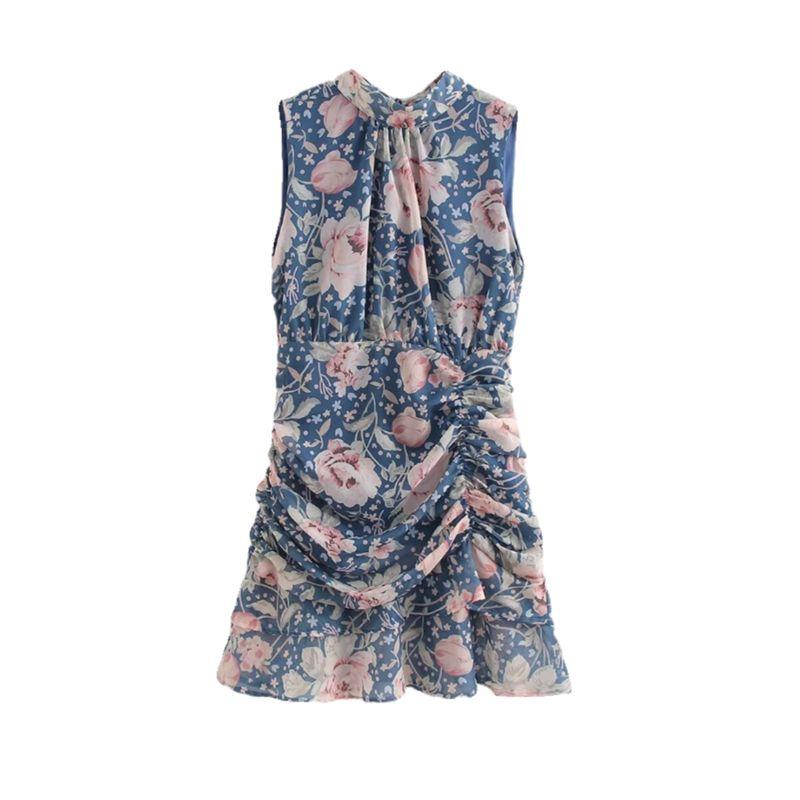 Kaslead New Arrival Women's Clothing Fashion Style Fashion Casual Floral Pleating Sleeveless Dress