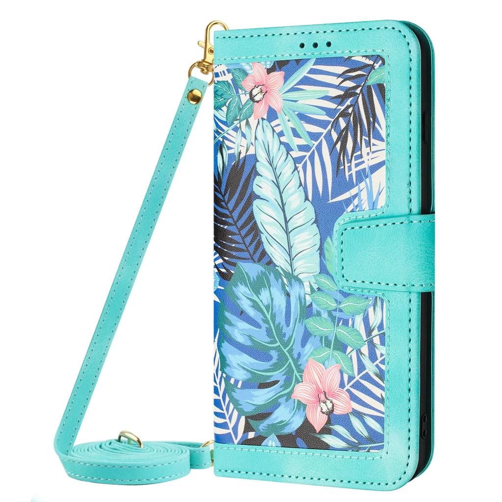 Custodia Portafoglio in Pelle con Slot per Carte e Fiori in Rilievo per Samsung A56 A16 A26 A36 A55 A35 A15 S25 Edge S24 S23 Ultra con Tracolla