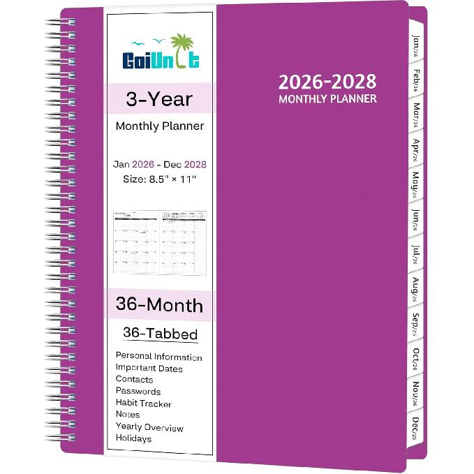 Monthly Planner 2026-2028, 36 Months Calendar Planner 2026-2028 from Jan 2026 – Dec 2028, 8.5'' x 11'' with Ruled Spread, Flexible Cover, Spiral
