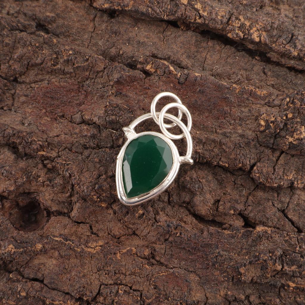 Natural Green Onyx 925 Sterling Silver Sisters Gift Anniversary Pendant Jewelry PP-56-21