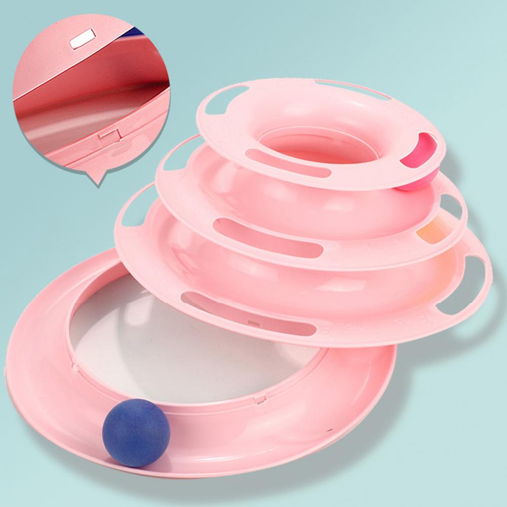 3 Level Cat Toy Tower Tracks Interactive Cat Intelligence Training Amusement Plate Tower Cat Tunnel Tracks Disc Kitten Track Toy