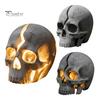 Gothic Resin Ornament Cracked Skull Garden Solar Light, LED Statue Spooky Industrial Table Decor Ornament, Halloween Decoration for Haunted House Bar
