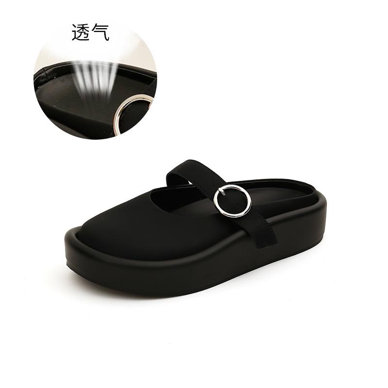 

Genuine leather bag head slippers women s 2025 summer new women s slippers outer wear women s fashion half-drag versatile cool slippers women 35 чорний