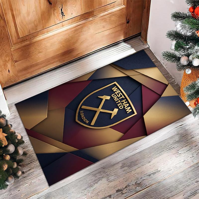 Tappeto in Velluto di Cristallo con Stampa del West Ham United Football, Comodo Assorbente d'Acqua Antiscivolo Tappeto per Pavimenti Interni