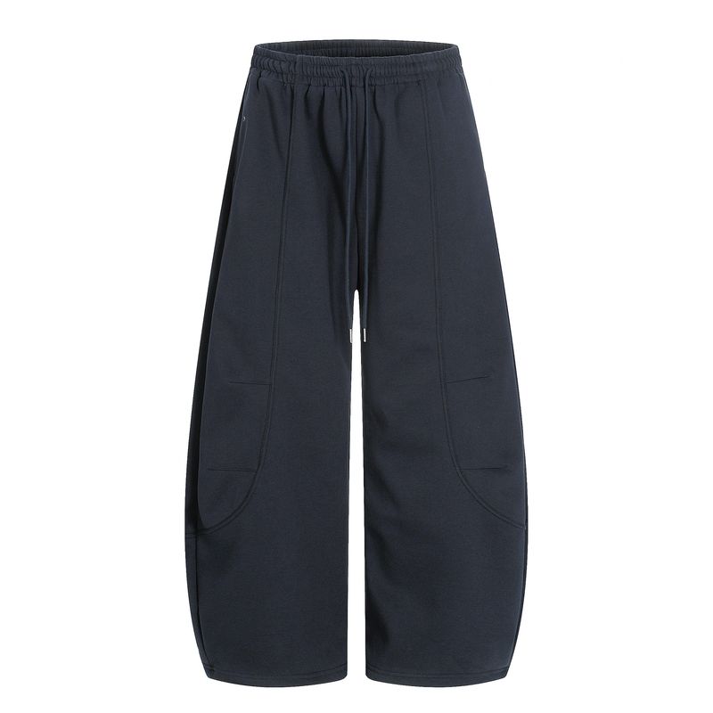 Kisko American Retro Deconstructed Design Fleece-Lined Thickened Scimitar Sweatpants Unisex Winter Wide-Leg Drawstring Casual Pants