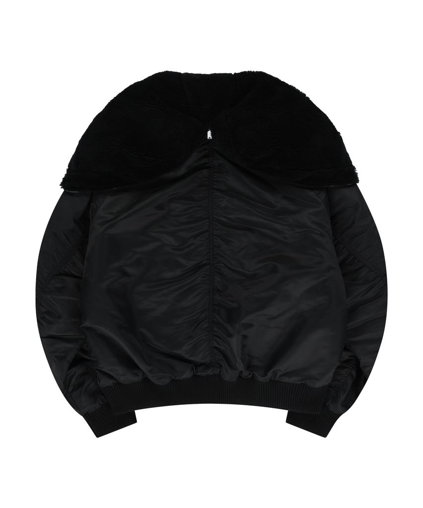 Ungimmick Fur Hooded Nylon Ma-1 Jacket (Black)