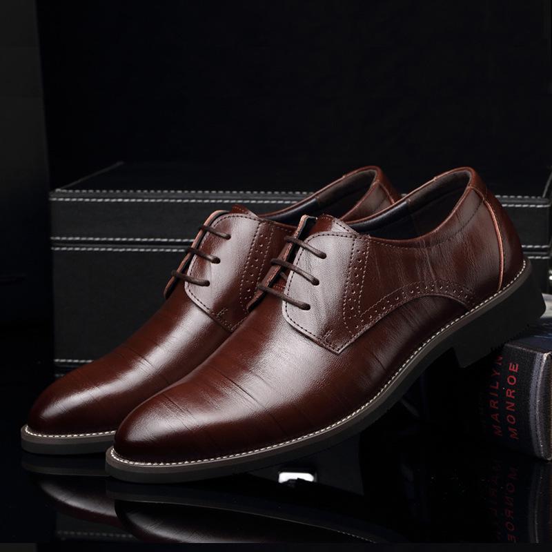 New men's business dress leather shoes fashionable large size pointed men's shoes lace-up trend foreign trade shoes size 47-48