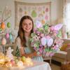 35cm Easter Wreath Fabric Bunny Door Hanging Wreath Linen Bow Door Decoration