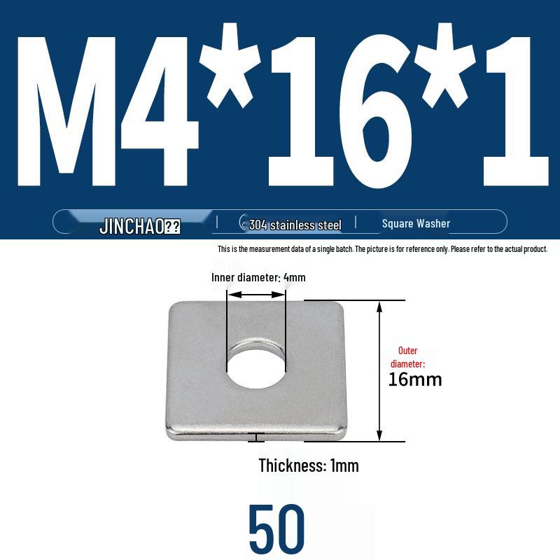 304 Stainless Steel Thickened Square Flat Washer for Curtain Wall (M4-M16)