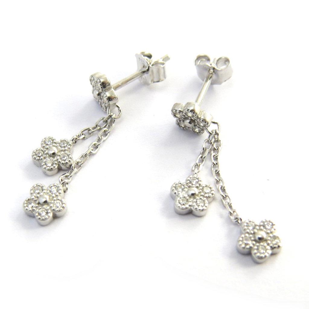 Les Trésors De Lily [N3044] - Boucles Argent 'Flora' blanc (rhodié) - 26x5 mm