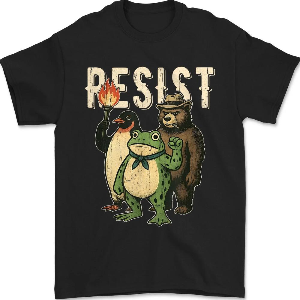

Resist Frog And Friends, Social Justice, Protest, Abolish ICE, No Kings Day Tee M