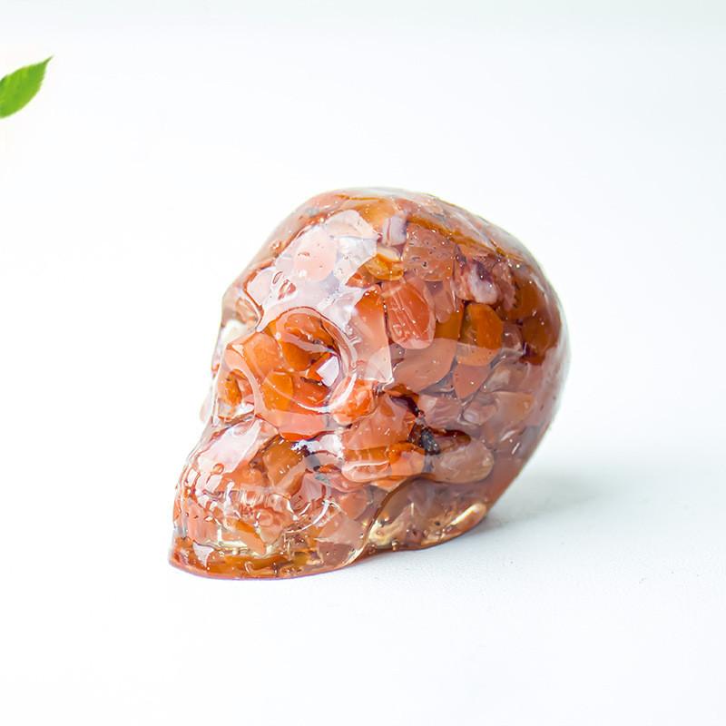 Crystal Resin Skull Decor With Natural Stones For Office And Home Tabletop Display