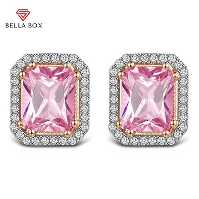Rosa Zirkonia-Ohrstecker für Damen, geometrisch geformt, schlicht, stilvoll, Damen-Accessoires, Tanzparty, trendiger Schmuck