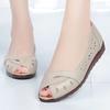 2025 Newly Cutout Leather Sandals Woman Fashion Peep Toe Wedge Summer Shoes Ladies Slip On Hollow Out Loafer Sandal Mom's Shoes