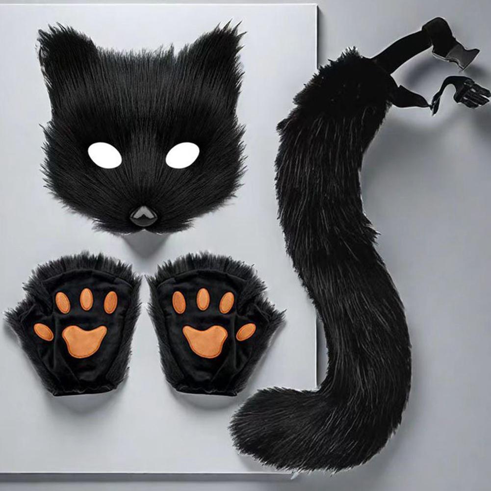 Foxes Mask+Tail +Gloves Set Halloween Cosplays Costume Accessorie Theme Party Dress Up Props Carnival Party Costumes Accessories