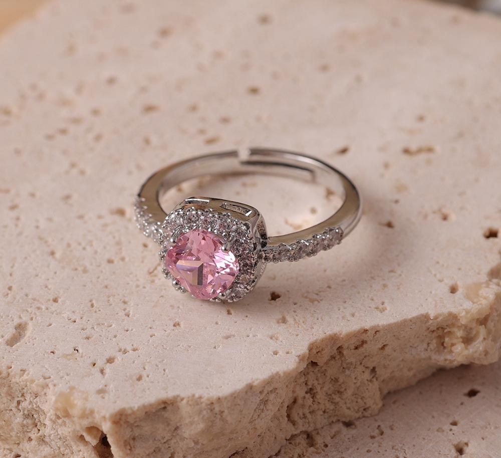 Двухцветное розовое бриллиантовое открытое кольцо: Регулируемое, Легкое, Роскошное, Универсальное Кольцо для Пар для Женщин.