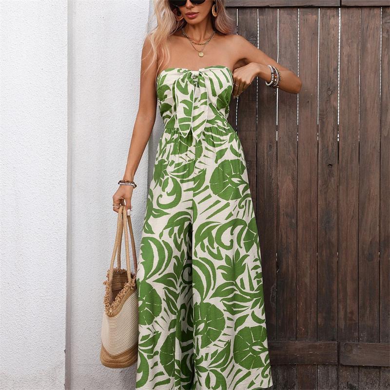 Strapless Fresh Vacation Style Printed Jumpsuit S-XL