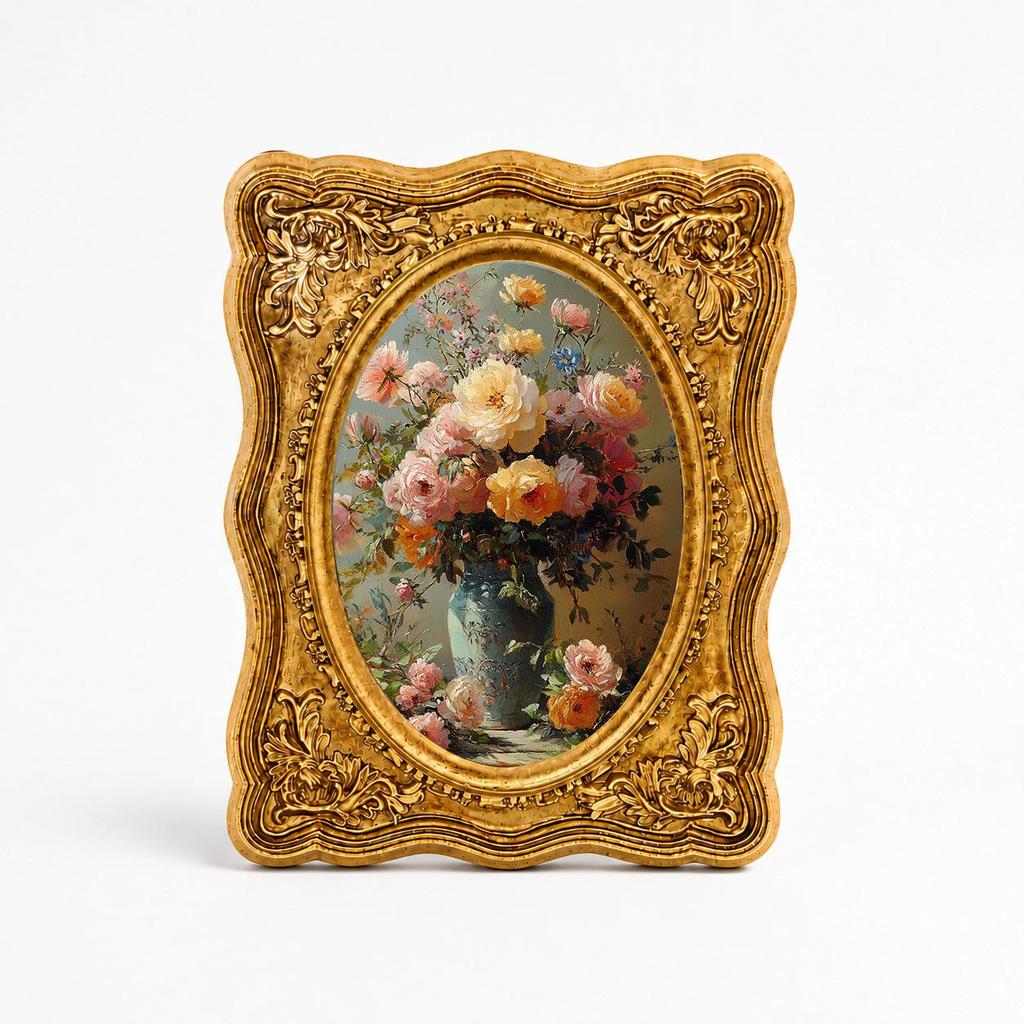 Retro European Carved Desktop Photo Frame Set - Decorative, Ins Style, Small Ornaments for Bedroom Dressing Table