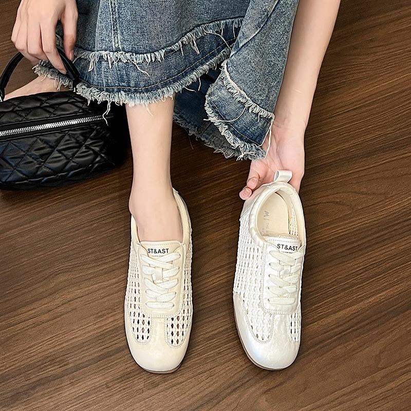Fashion Summer New Retro Mesh Breathable Woven Hollow Forrest Gump Shoes Women's Sports and Leisure Moral Training Shoes Wear Outside