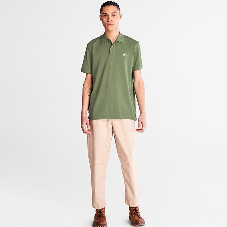 Timberland Outdoor Casual Logo Short Sleeve Polo Shirt Men tops Cassel-Green A24H2-590
