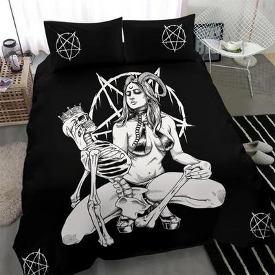 Czaszka Szkielet Satanistyczna Kozia Czaszka Zestaw Poszwy na Kołdrę Trofeum Demonia Rasa Zestawy Pościeli Nocny Niebieski Różowy Satanistyczny Bafomet Poszwa na Kołdrę