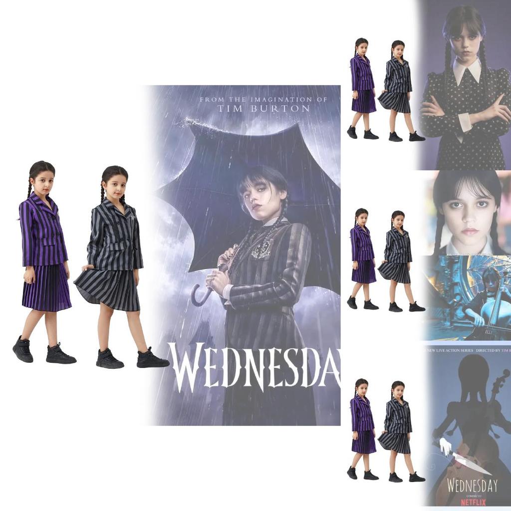 Wednesday Addams Familie Cosplay Kostüm Mit Polyesterstoff Für Halloween Und Rollenspiel