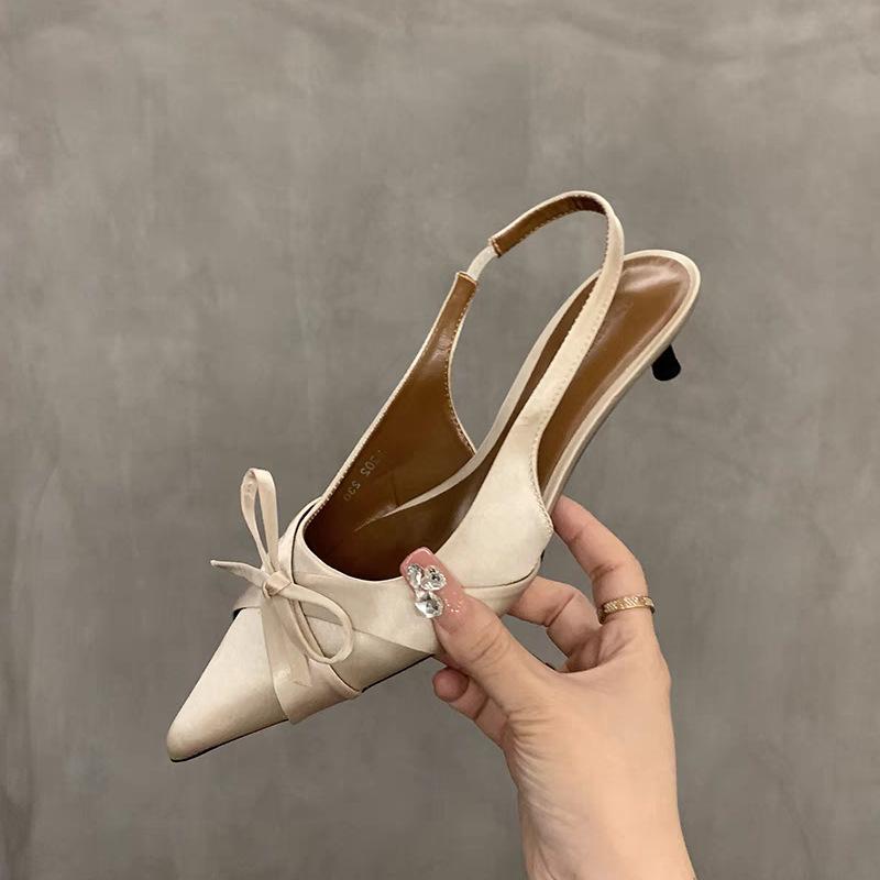 2024 Women's Summer New Simple Solid Color Fashion Pointed High Heels PU Leather Brand Designer Outdoor Banquet Women's Sandals