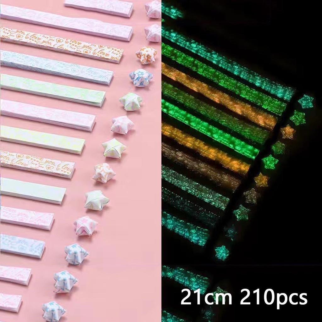 210 Stück leuchtende Origami-Sterne, Papierstreifen, 10 Farben, Faltpapier, bunt, Glücksstern, Origami, DIY-Handkunst, lässt nachts leuchten