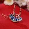 S990 Sterling Silver Cloisonné Lotus Ruyi Lock Flower Pendant Necklace - Ethnic Style Exquisite Design