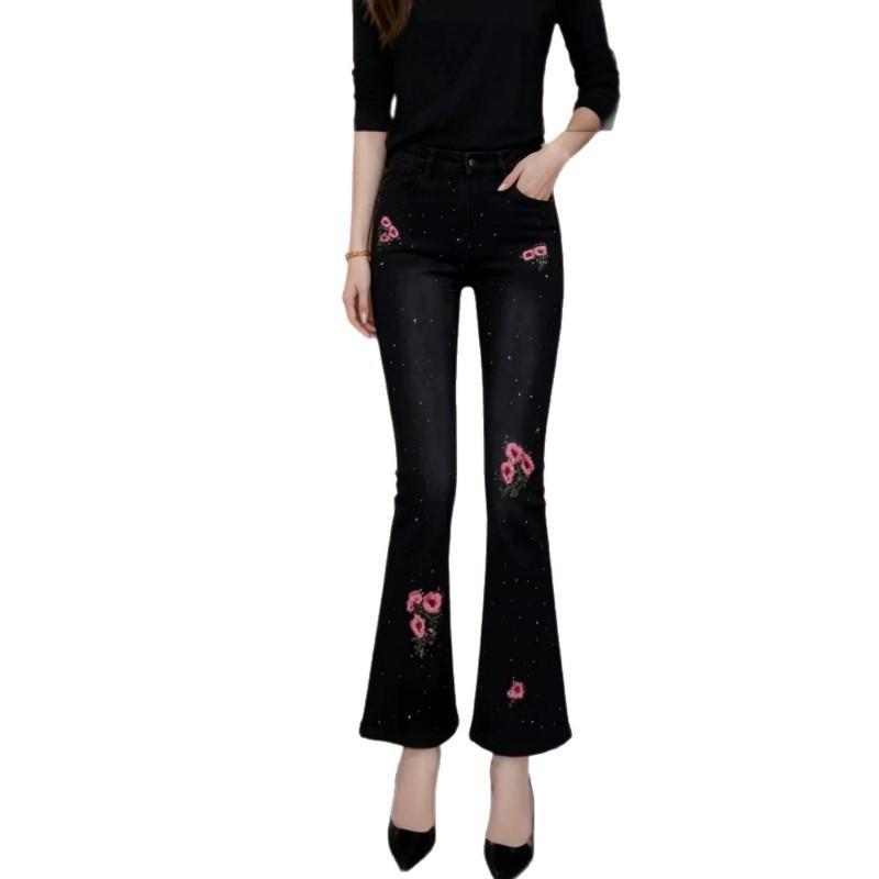 2026 High-Waisted Cropped Flared Jeans With Rhinestone Embellishment Slim Fit Women