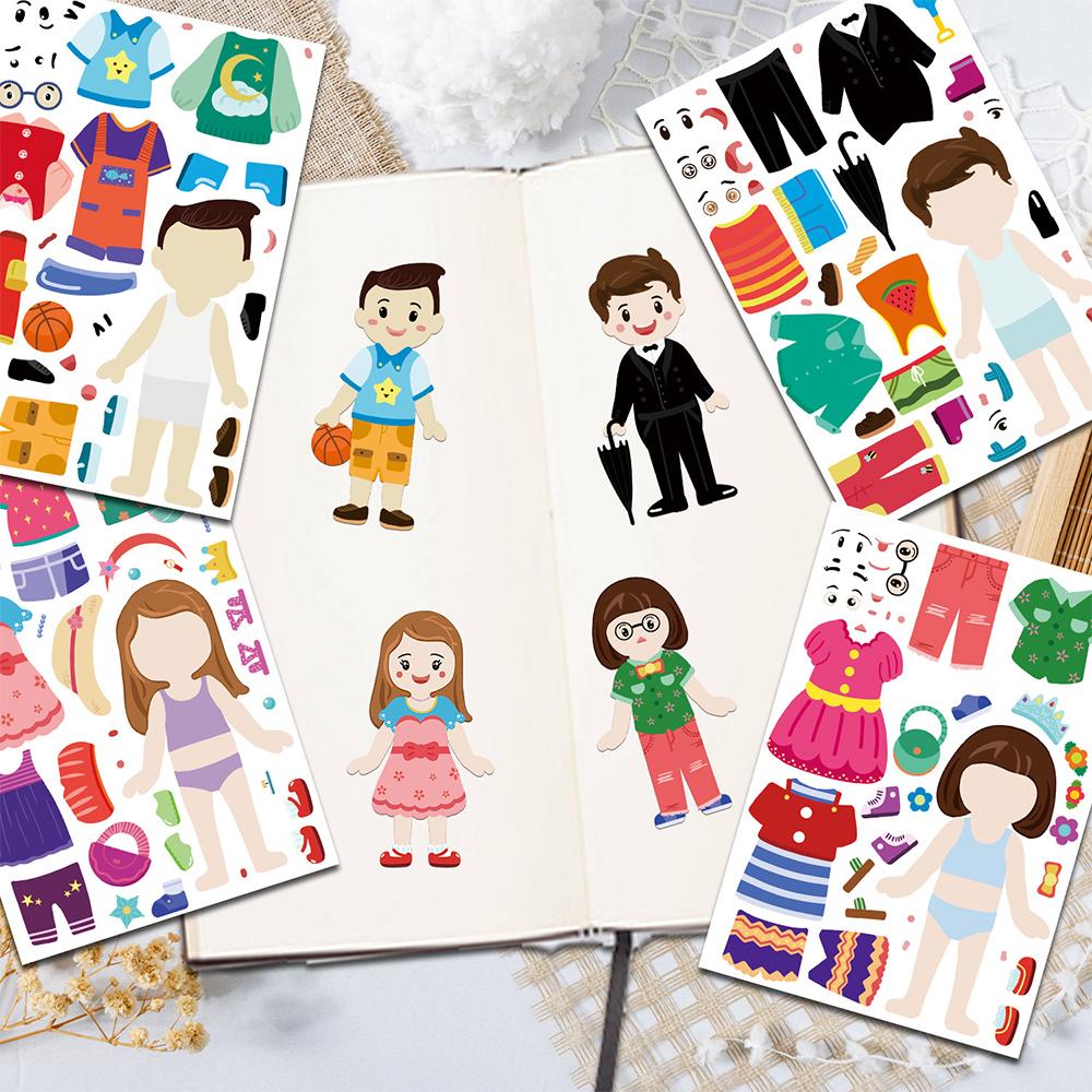 8/16sheets Creative Characters Dress Up Puzzle Stickers Make a Face DIY Assemble Jigsaw Cartoon Decals Party Decoration Toy Gift