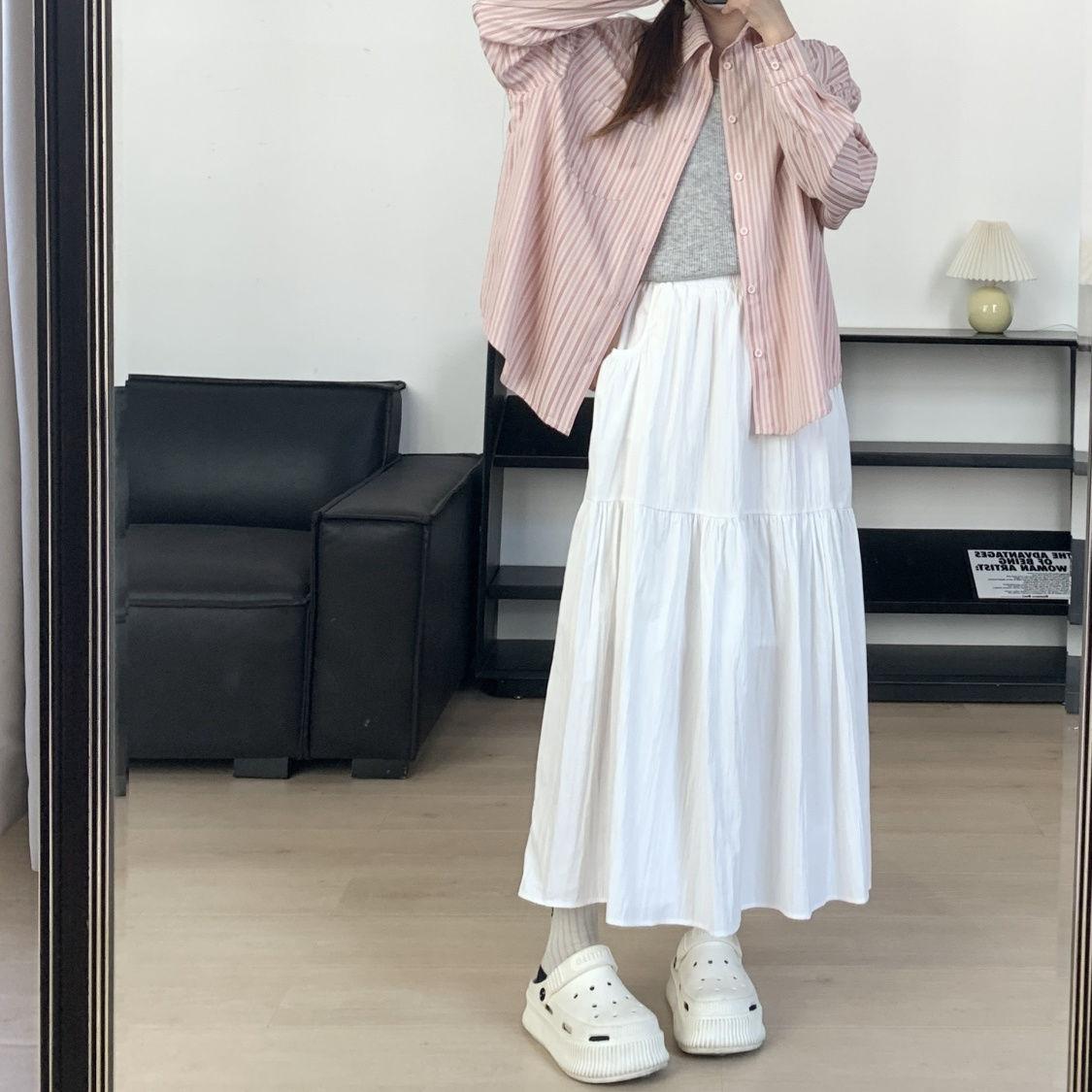 

Женская немнущаяся повседневная юбка-миди с завышенной талией, стройнящая, многоярусная, «торт», «зонт», с карманами - художественная винтажная универсальная для весны/лета one size белый