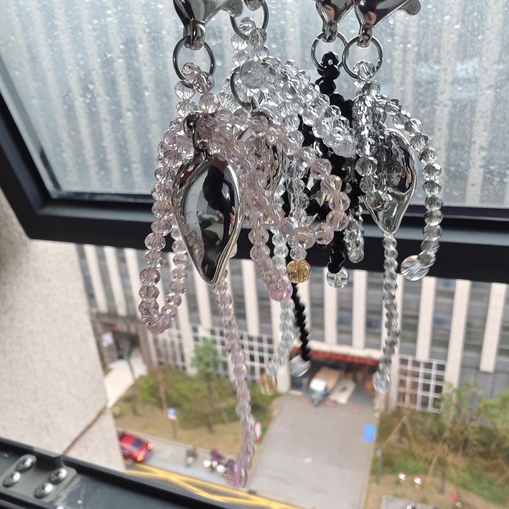 Crystal Beaded Phone Lanyard Bowknot Heart Pendant Wrist Strap Stylish Phone Charm Keyring Portable Accessory for Women