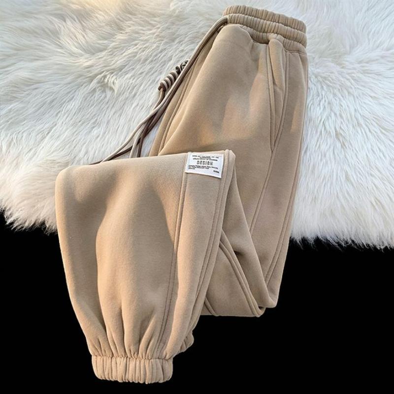 Moda sport catifea largi Casual pantaloni harem de damă iarnă fleece groase talie înaltă pantaloni lați cu șnur de stradă pantaloni caldi de mărime mare 25506