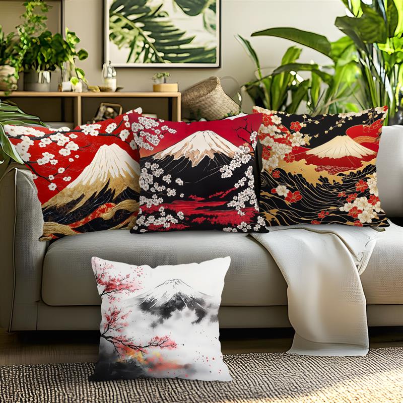 Home Decor Fuji Mountain & Cherry Blossom Pillow Covers Pattern Cushion Cover Suitable For Sofa Bedroom Car Pillow Cover