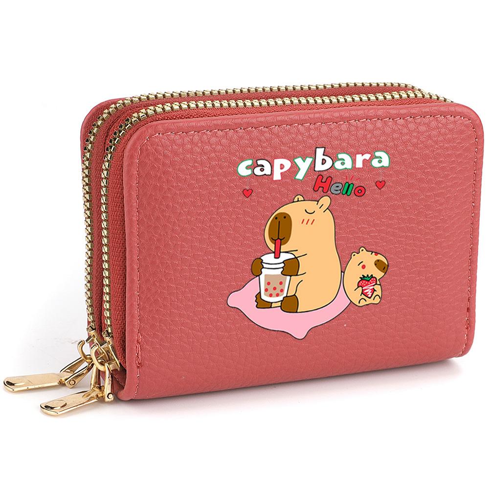Capybara Ladies' Printed Cute Coin Wallet, PU Leather ID Card Bank Card Zipper Card Wallet, Suitable for Women's Daily Use